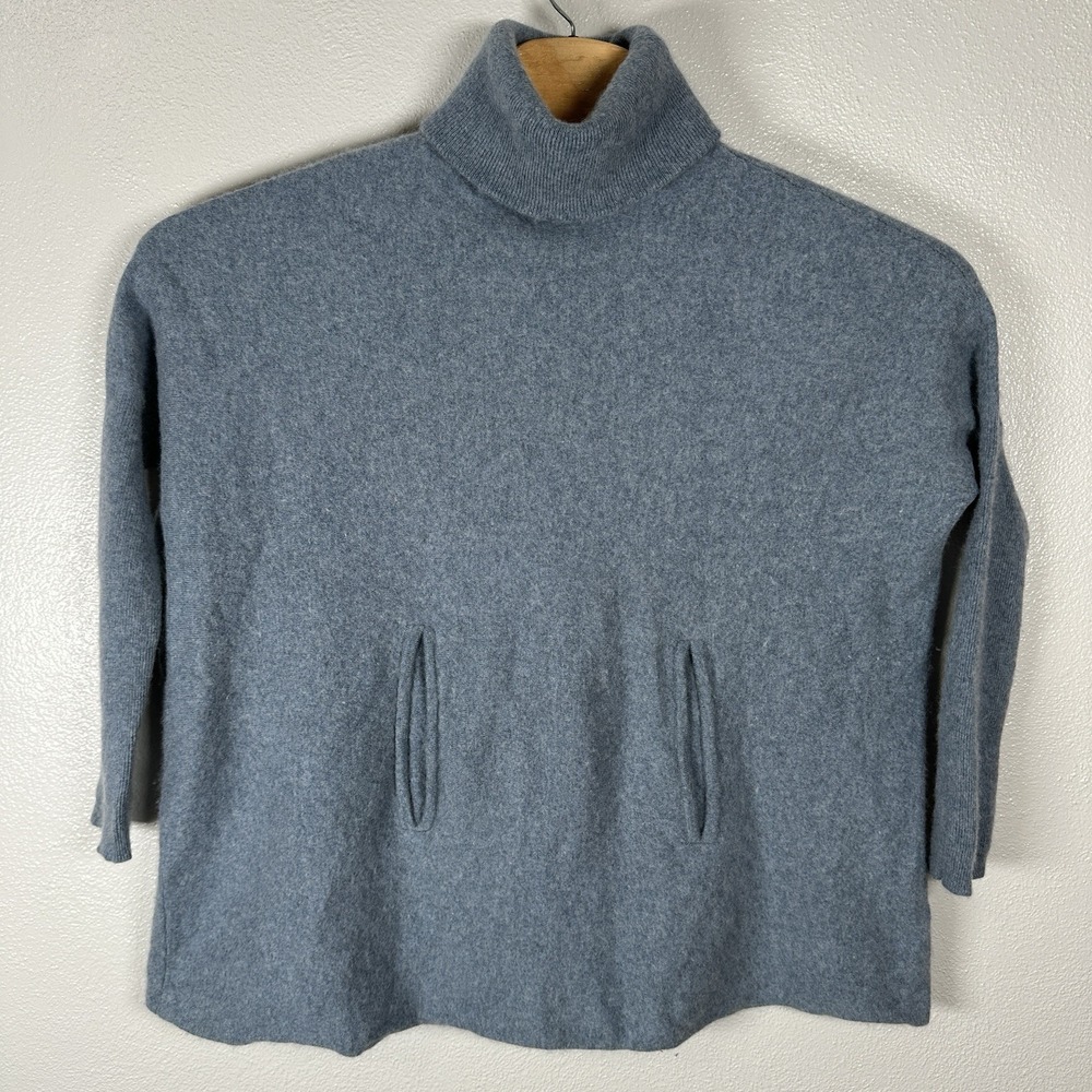 Garnet Hill Oversized Kangaroo Pocket Turtleneck Wool Cashmere Sweater XL Gray